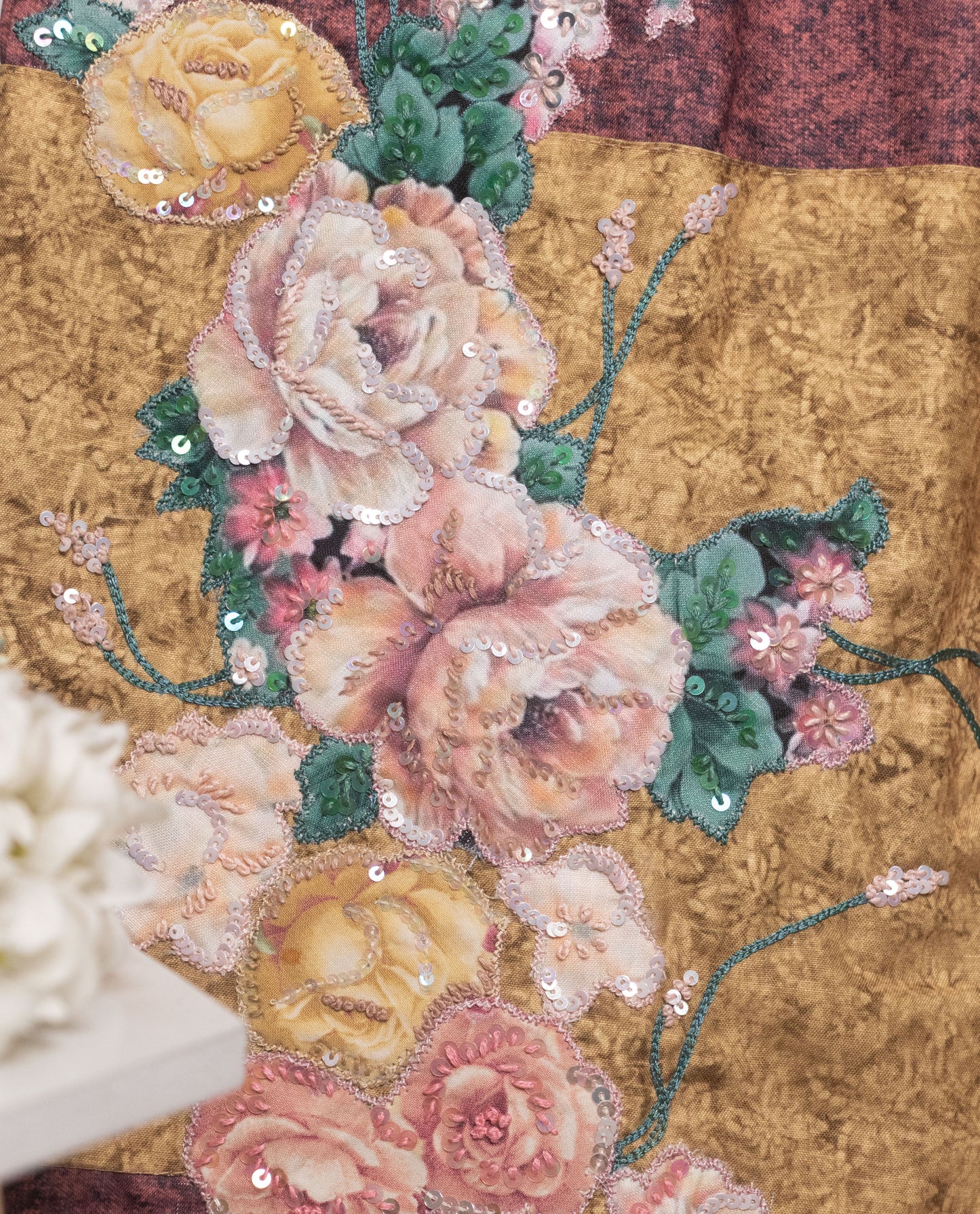 Dark Brown Rida With Smart Panel & Floral Applique Work