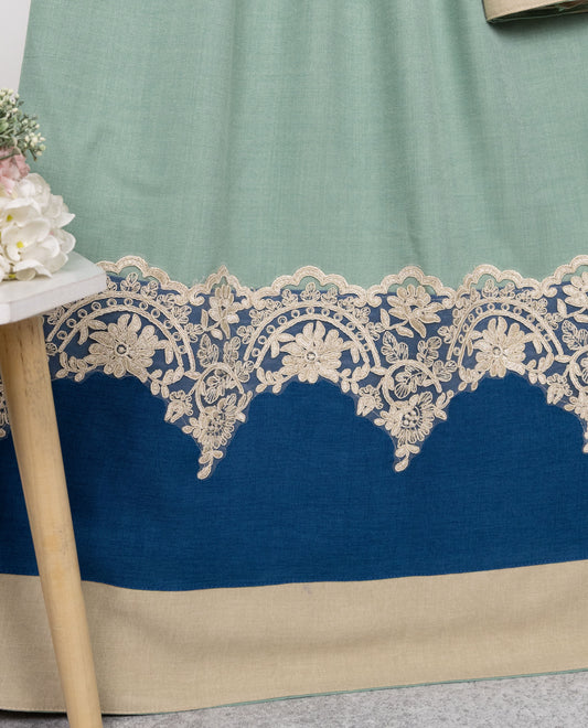 Seafoam Green Rida With Beige Navy Panel & Smart Floral Lace