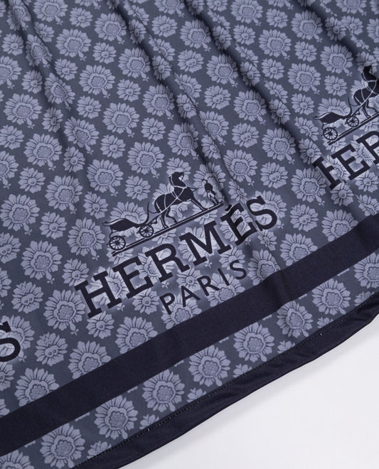 Dark Grey Floral Print Swim Wear With Herms Paris Print With Logo