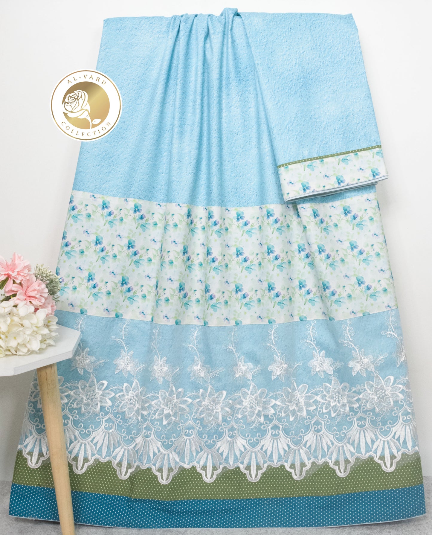 Turquoise Blue Rida With Smart Floral Panel & Lacing