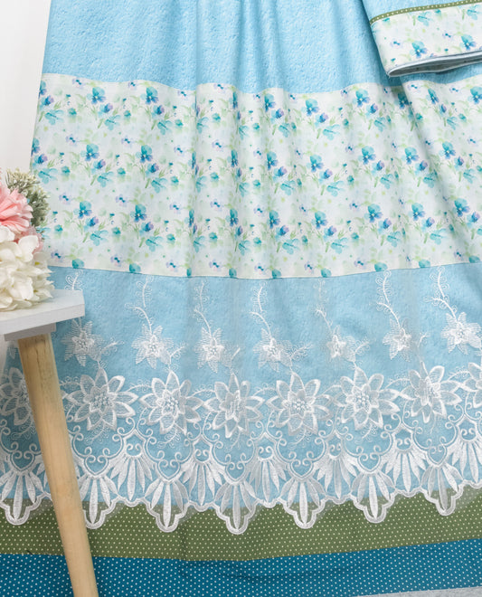 Turquoise Blue Rida With Smart Floral Panel & Lacing