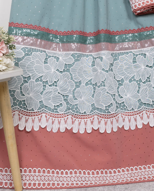 Emerald Green Glitter Rida With Smart Glitter Panel & Smart Floral Sequence Lace