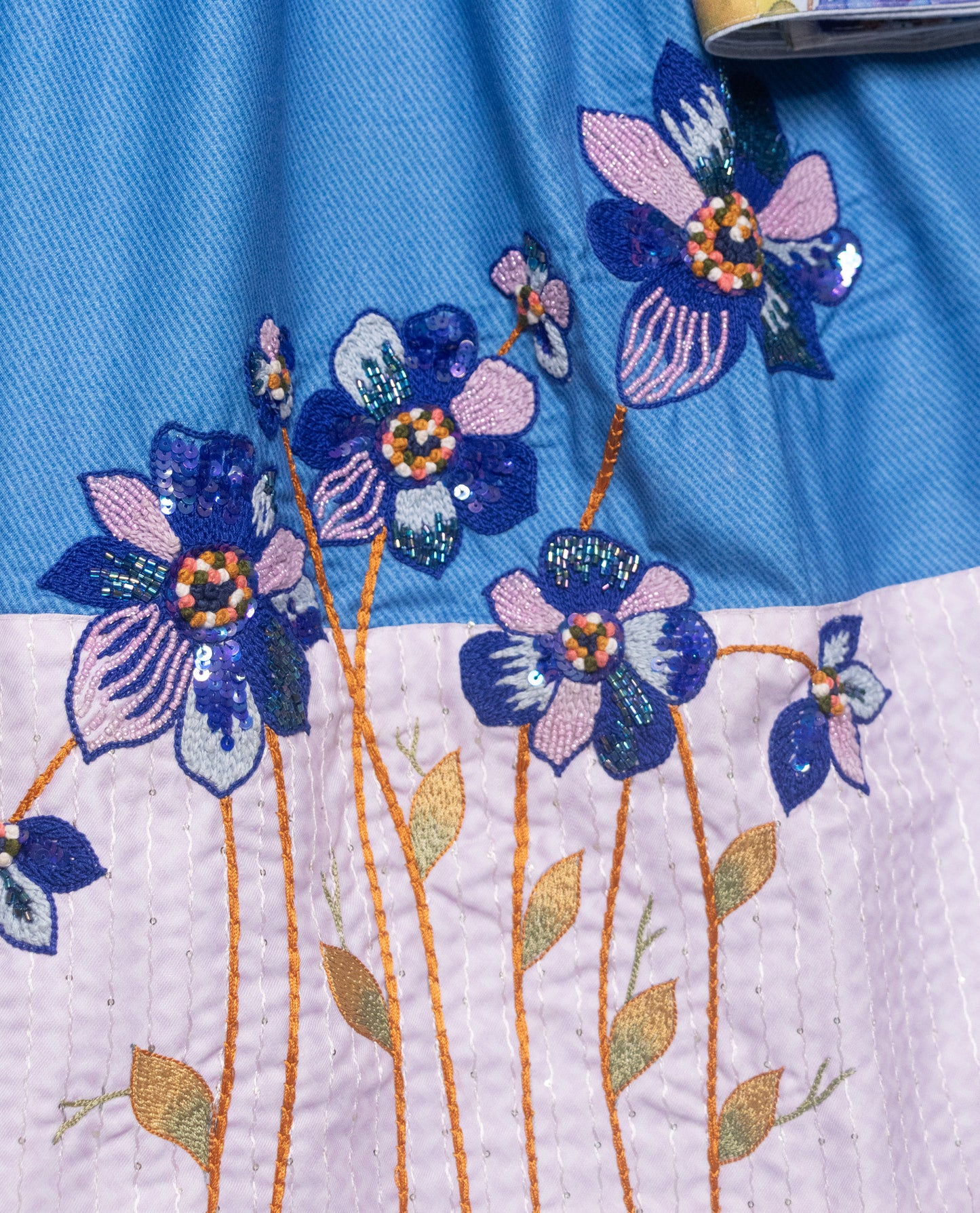 Denim Blue Rida With Smart Floral Panel & Beautiful Floral Work