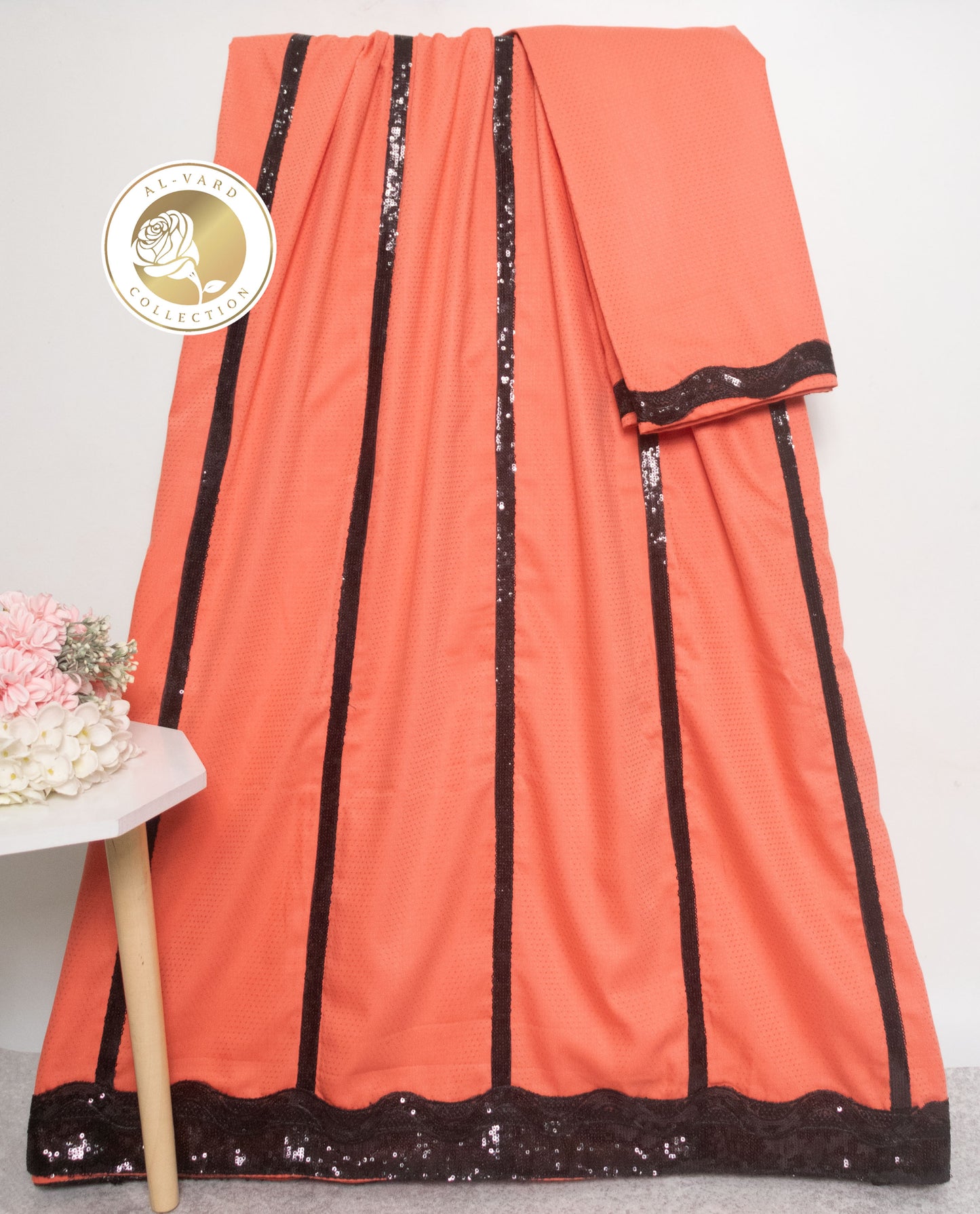 Light Orange Rida With Smart Black Lace Pattern