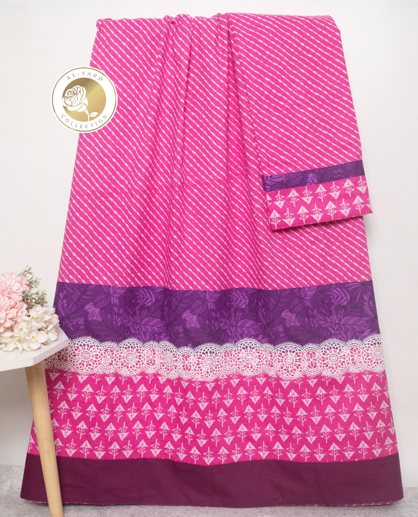 Magenta White Stripes Batik Rida With Smart Lace & Dark Batik Panel