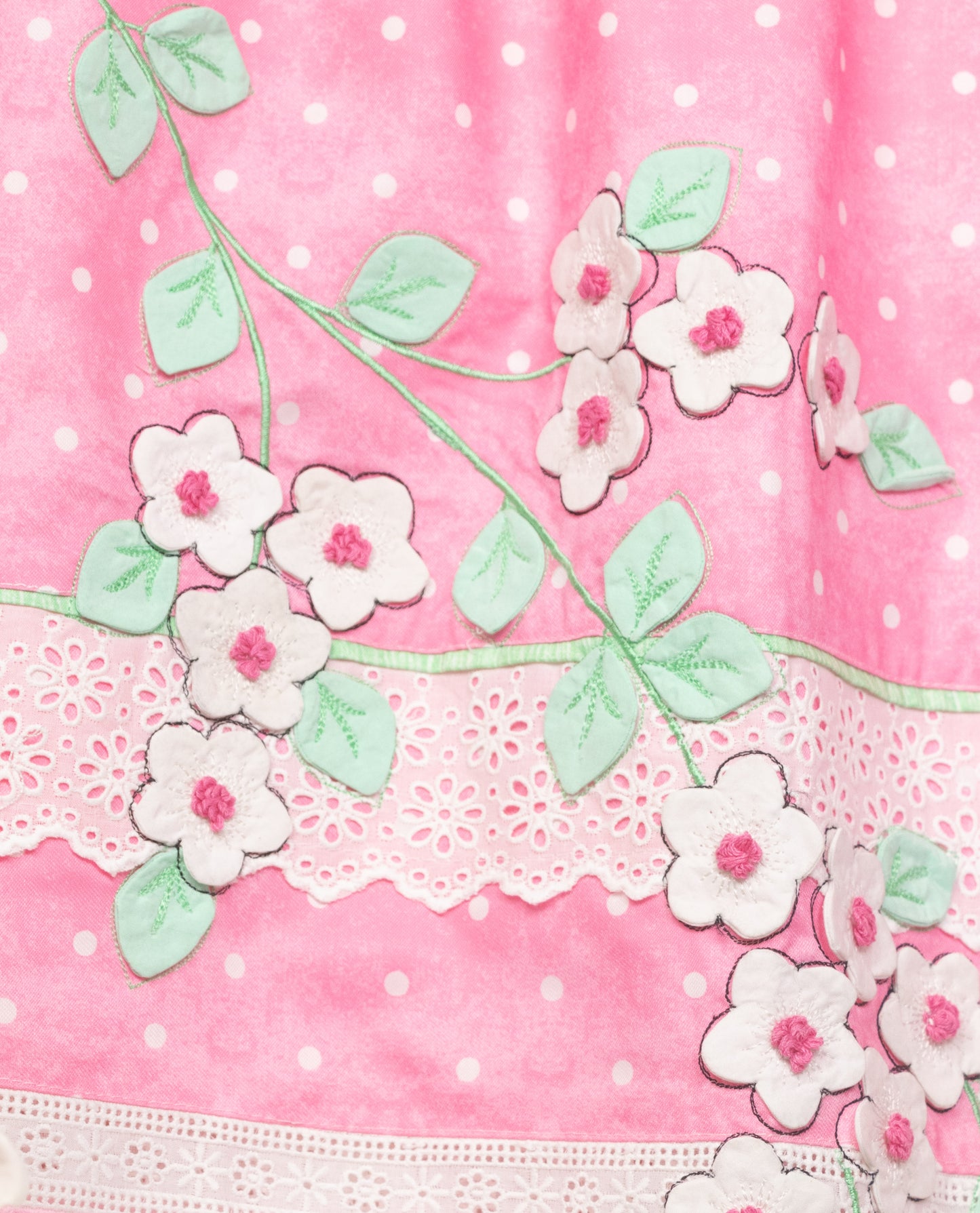 Onion Pink Dots Rida With Smart Panel Lace & 3D Floral Work