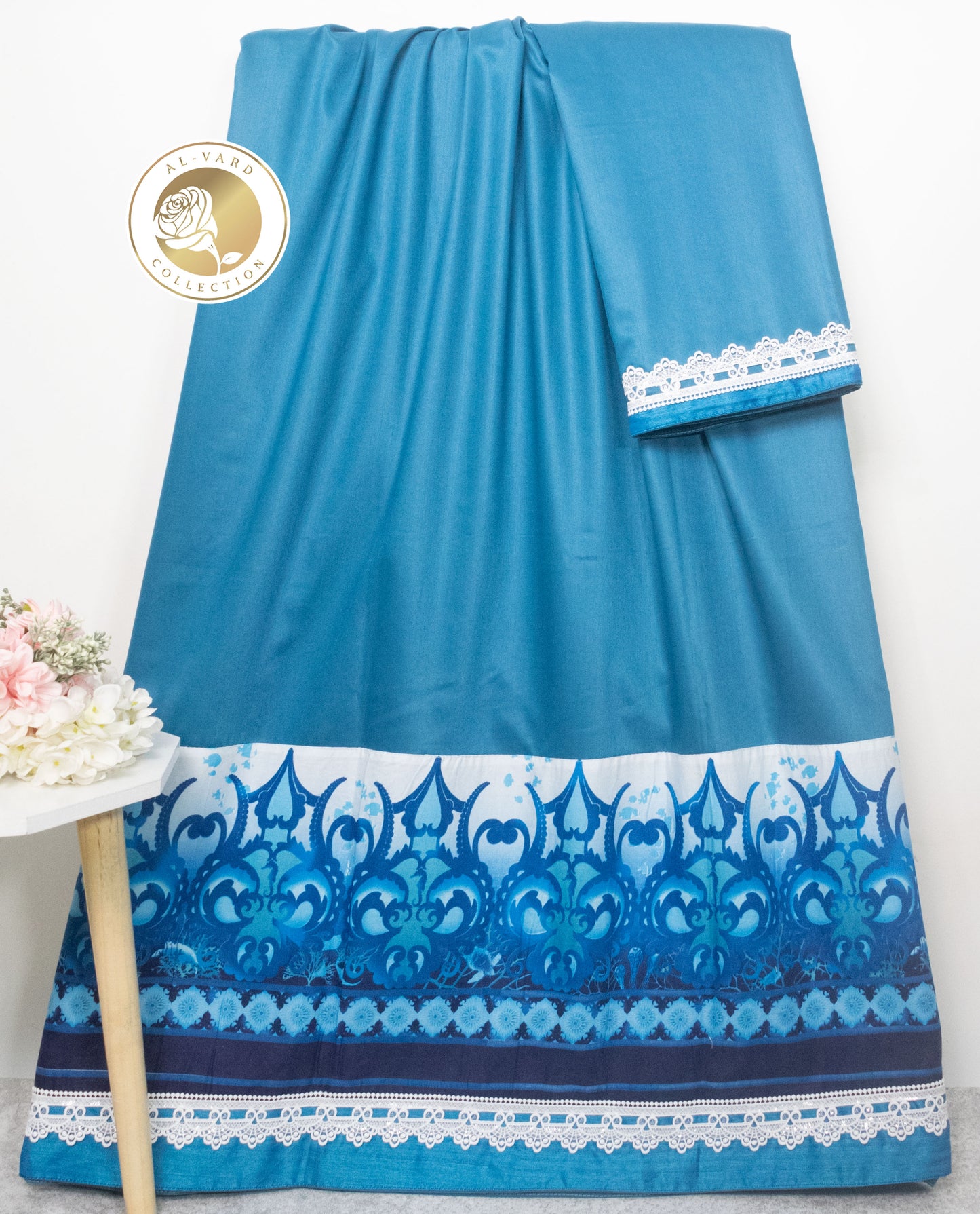 Peacock Blue Rida With Smart Design Panel & Lace