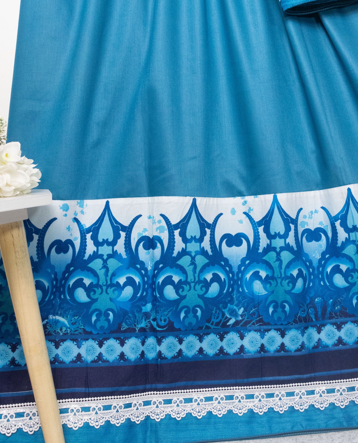 Peacock Blue Rida With Smart Design Panel & Lace