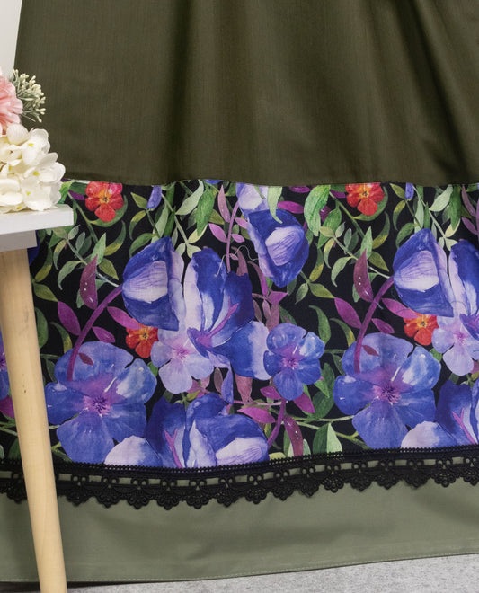 Dark Green Rida With Smart MultiColor Floral Panel