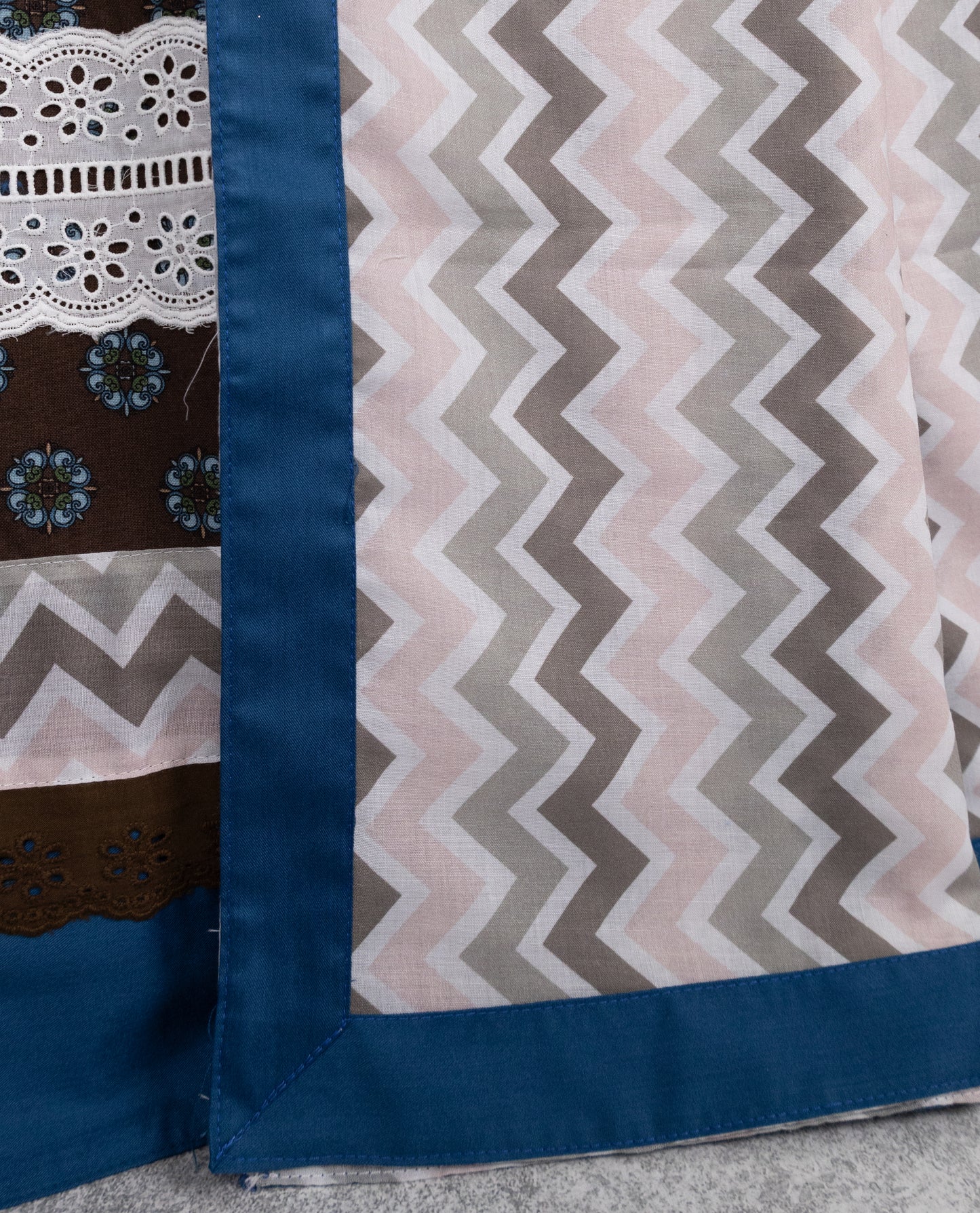 Dark Brown Jodi With Smart Lace Chevron Panel & Chevron Print Dupatta Blue Border