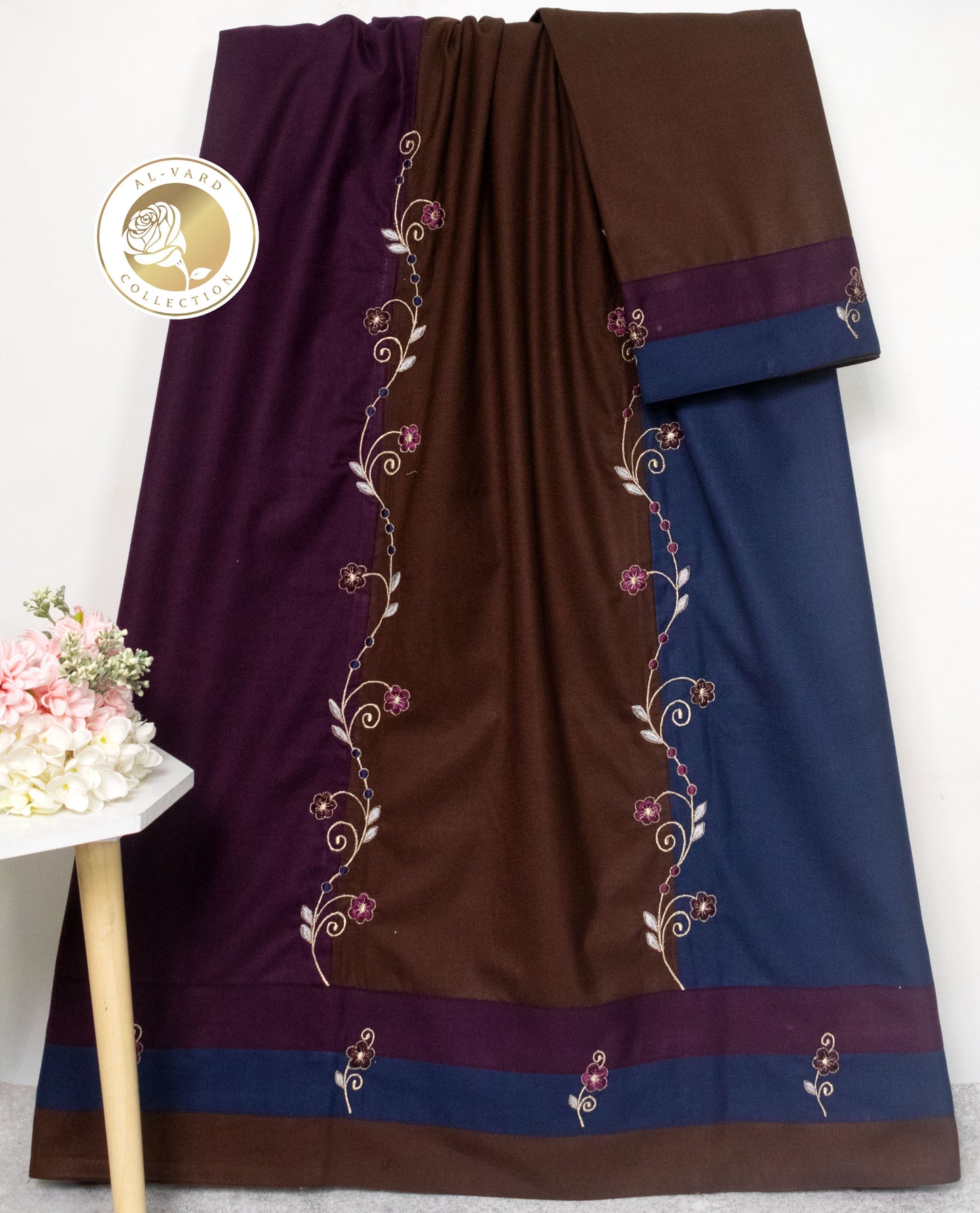 Dark Brown & Navy Rida With Standing Pattern & Standing Embroidery