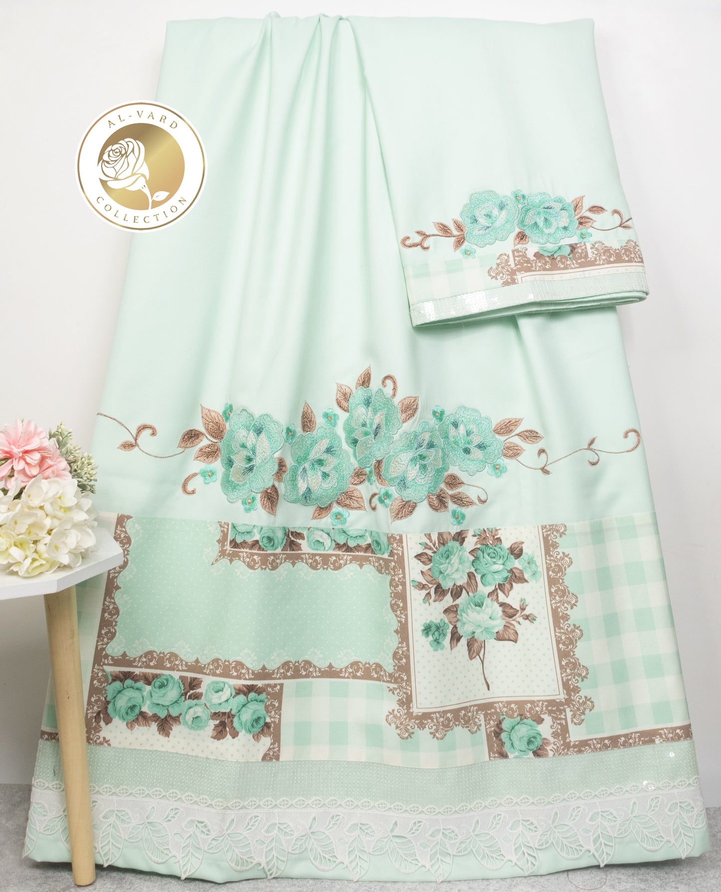 Light Green Rida With Smart Pattern Panel & Floral Embroidery Work