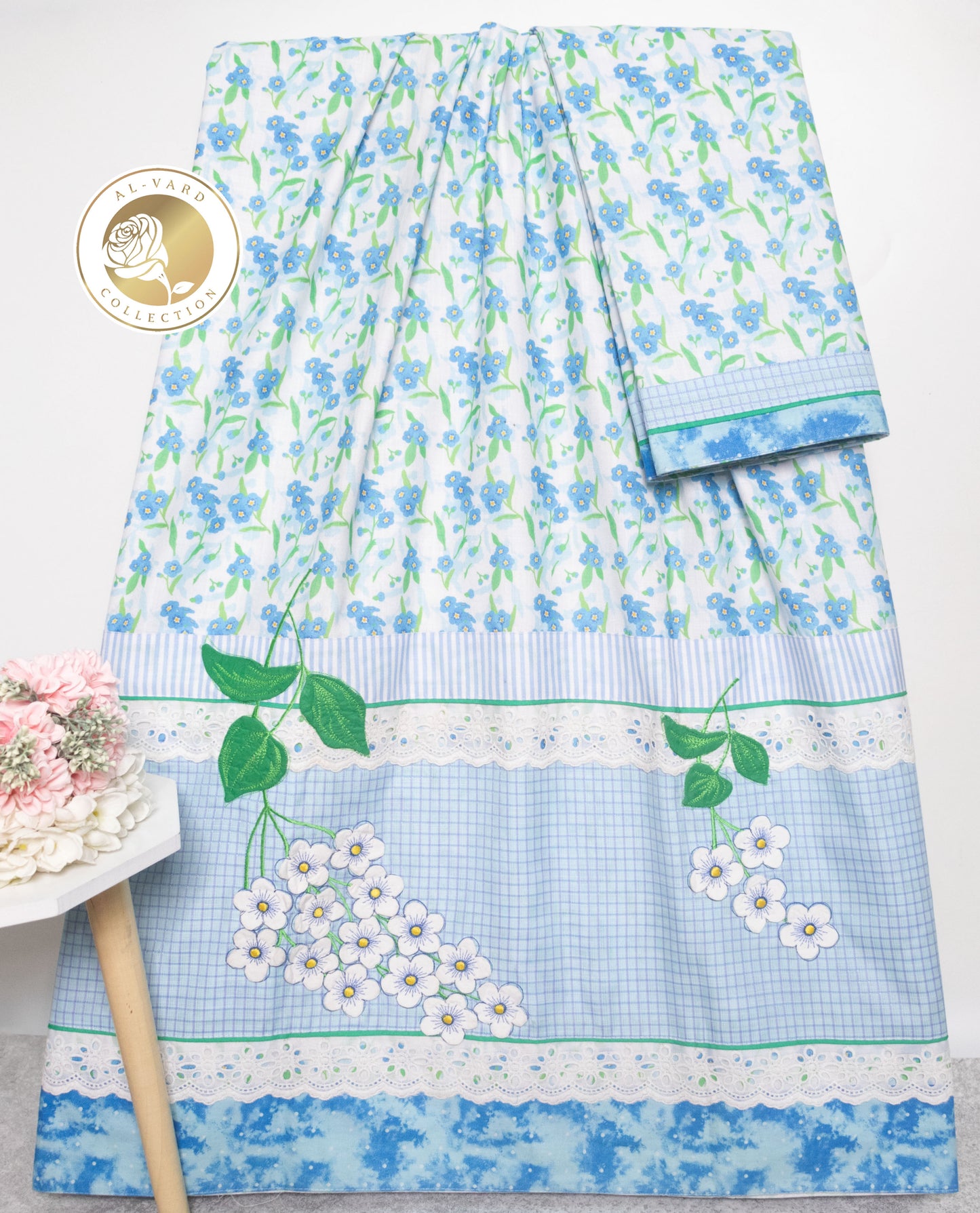 White Base Blue Floral Rida With Smart Panel & Floral Work