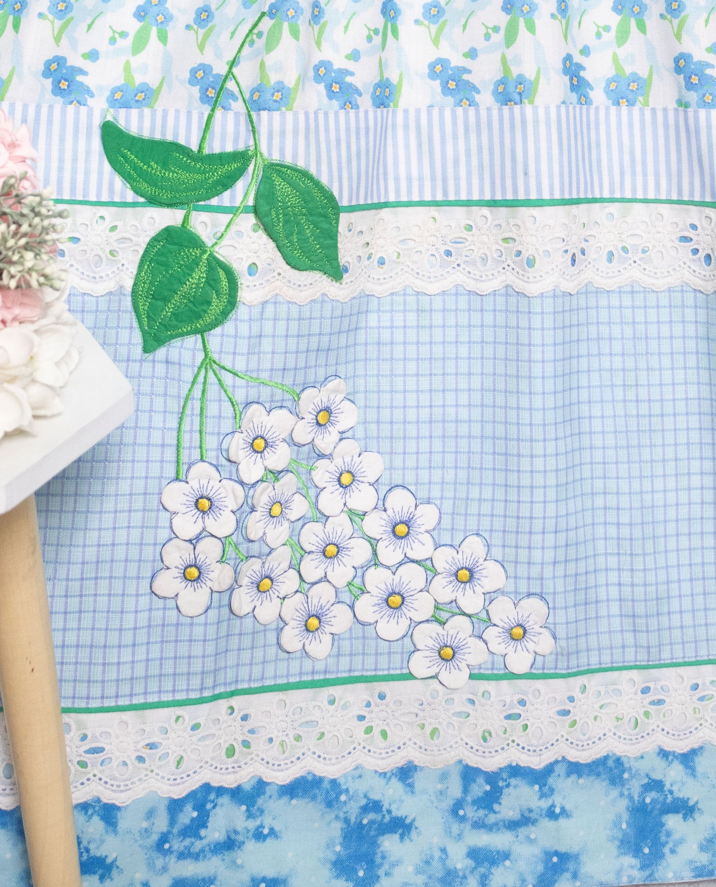 White Base Blue Floral Rida With Smart Panel & Floral Work