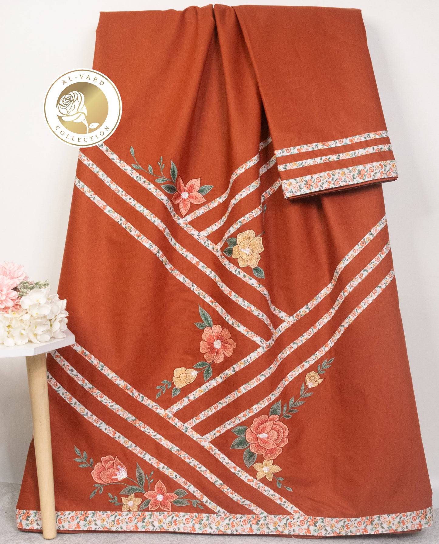 Orange Rida With Smart Fancy Pattern & Embroidery Floral Work