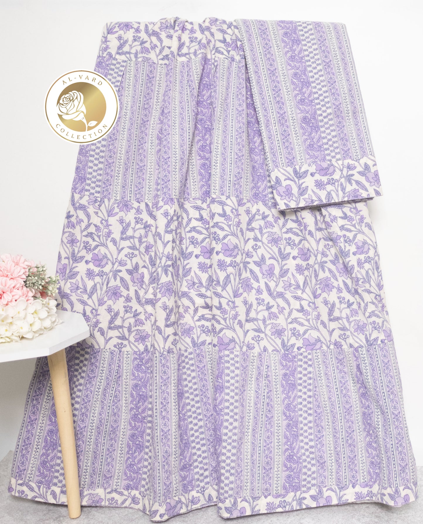 White Base Purple Print Skirt Style Rida