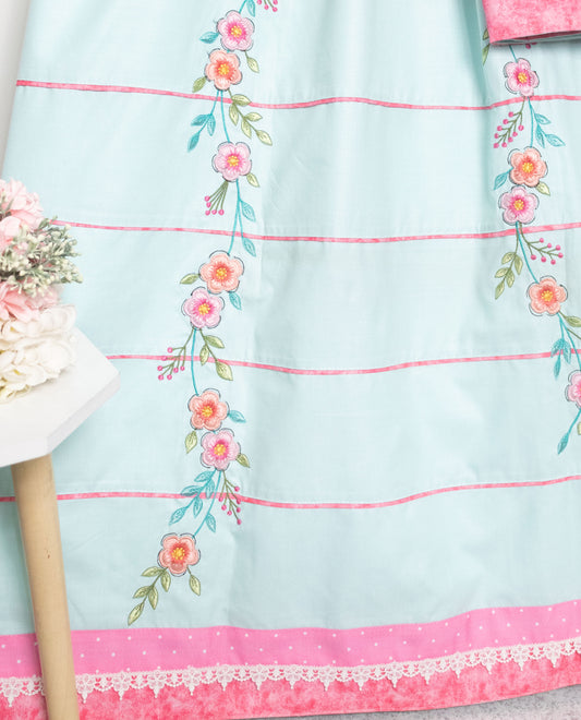 Light Blue With Smart Pattern Smart Pipin & Floral Print & Work