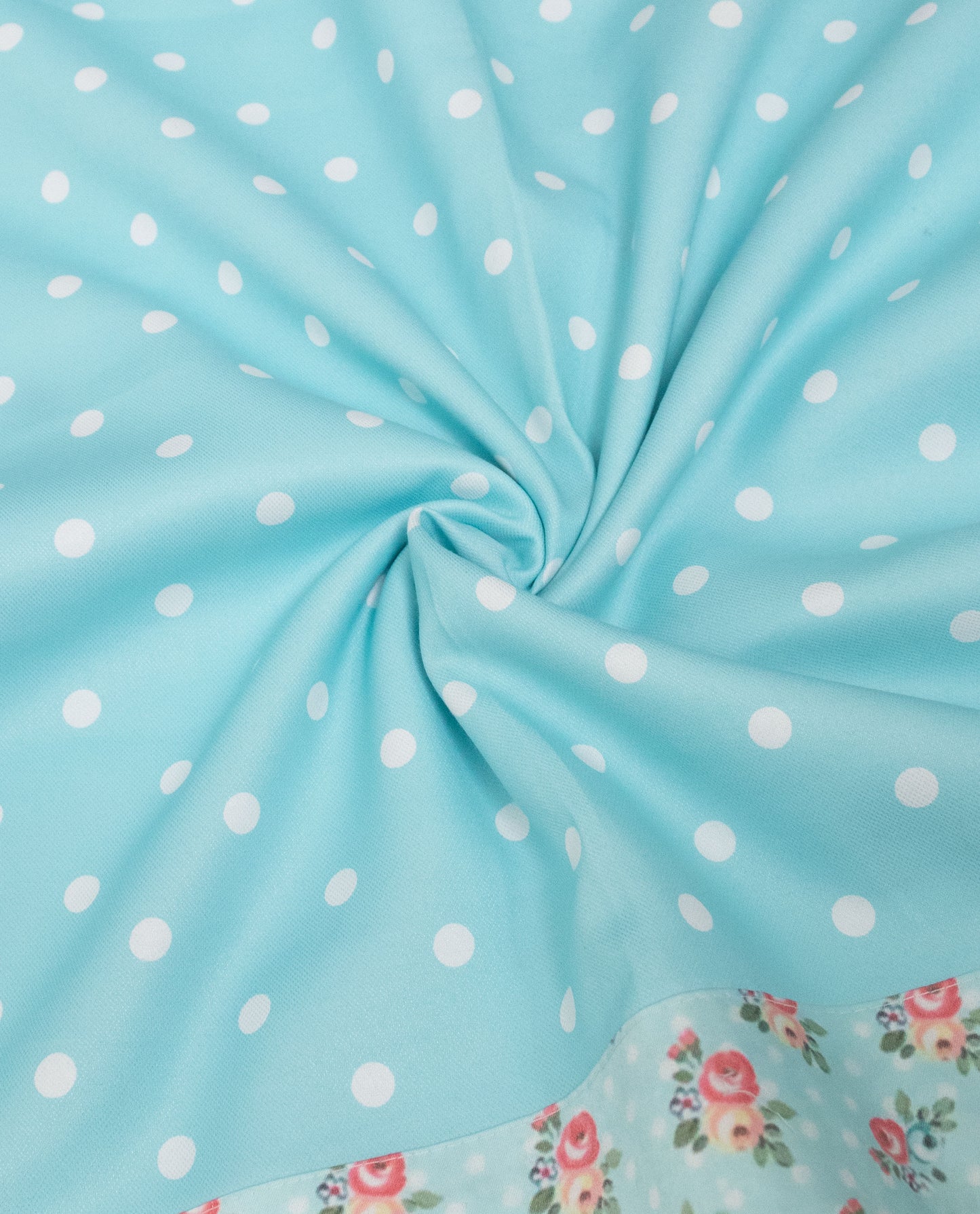 Light Blue White Dots With Smart Floral Panel & Floral Hand Work