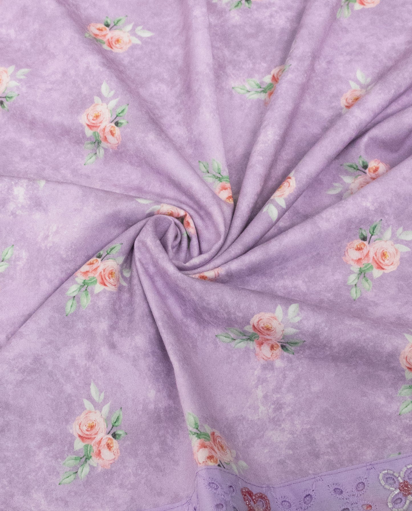 Light Purple Floral Print Rida With Smart Hakoba Panel & Aari Work