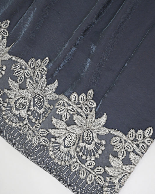 Charcoal Heavy Abaya Rida With Smart Imported Floral Lacing