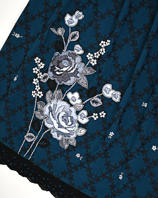 Dark Blue Rida With Smart Black Floral Embroidery & Floral Applique Work
