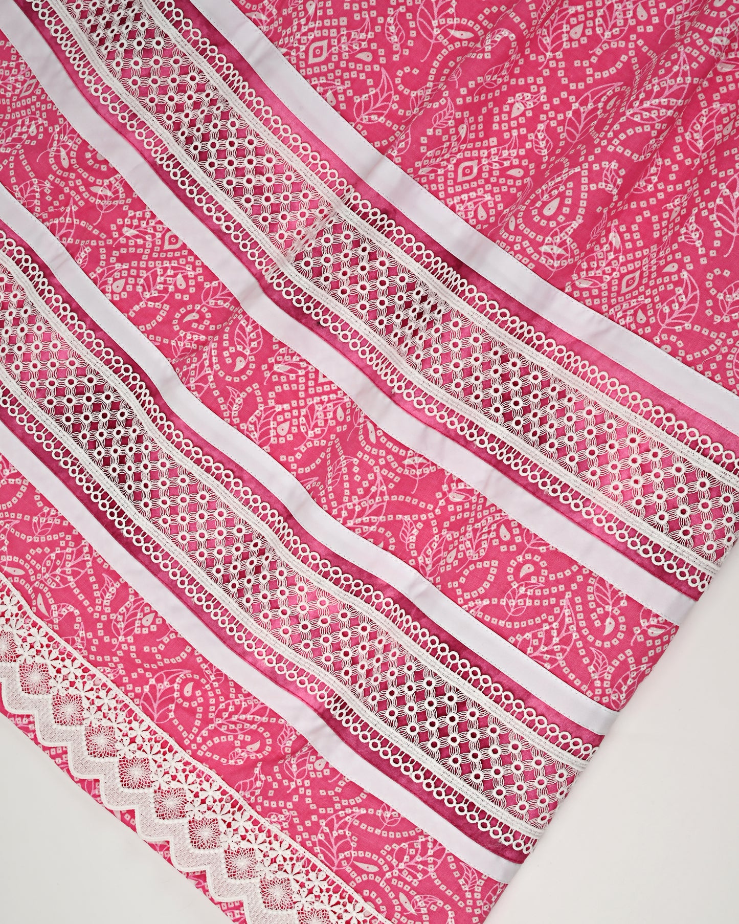 Fushia Pink Base Printed Batik Rida With Smart White Lacing