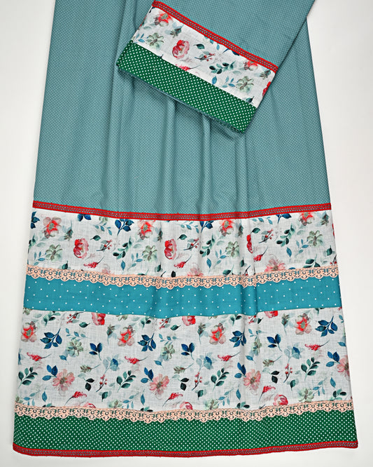 Teal White Dots Rida With Smart Floral Panel & Lace
