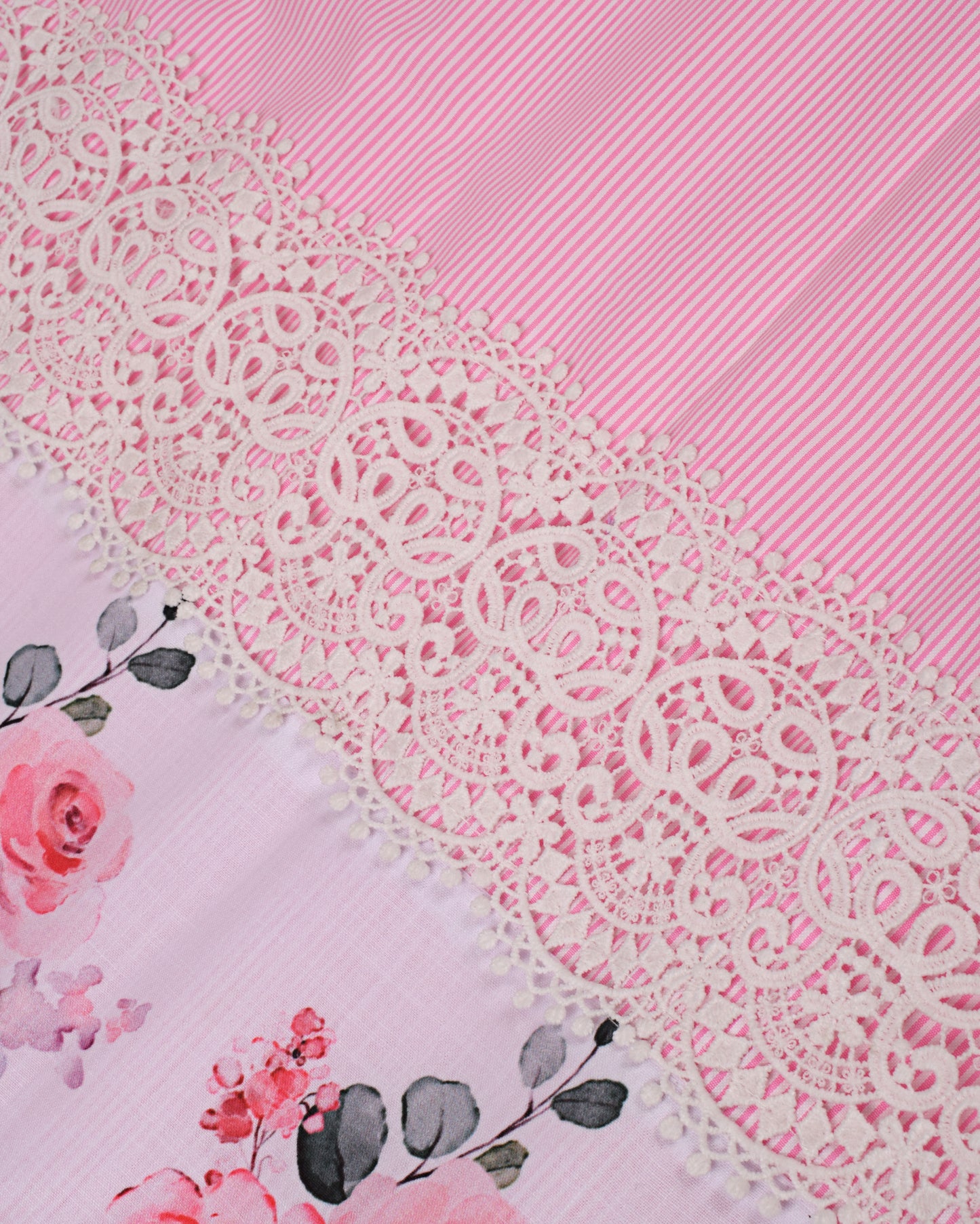 Baby Pink Stripes With Floral Panel & Smart Lace
