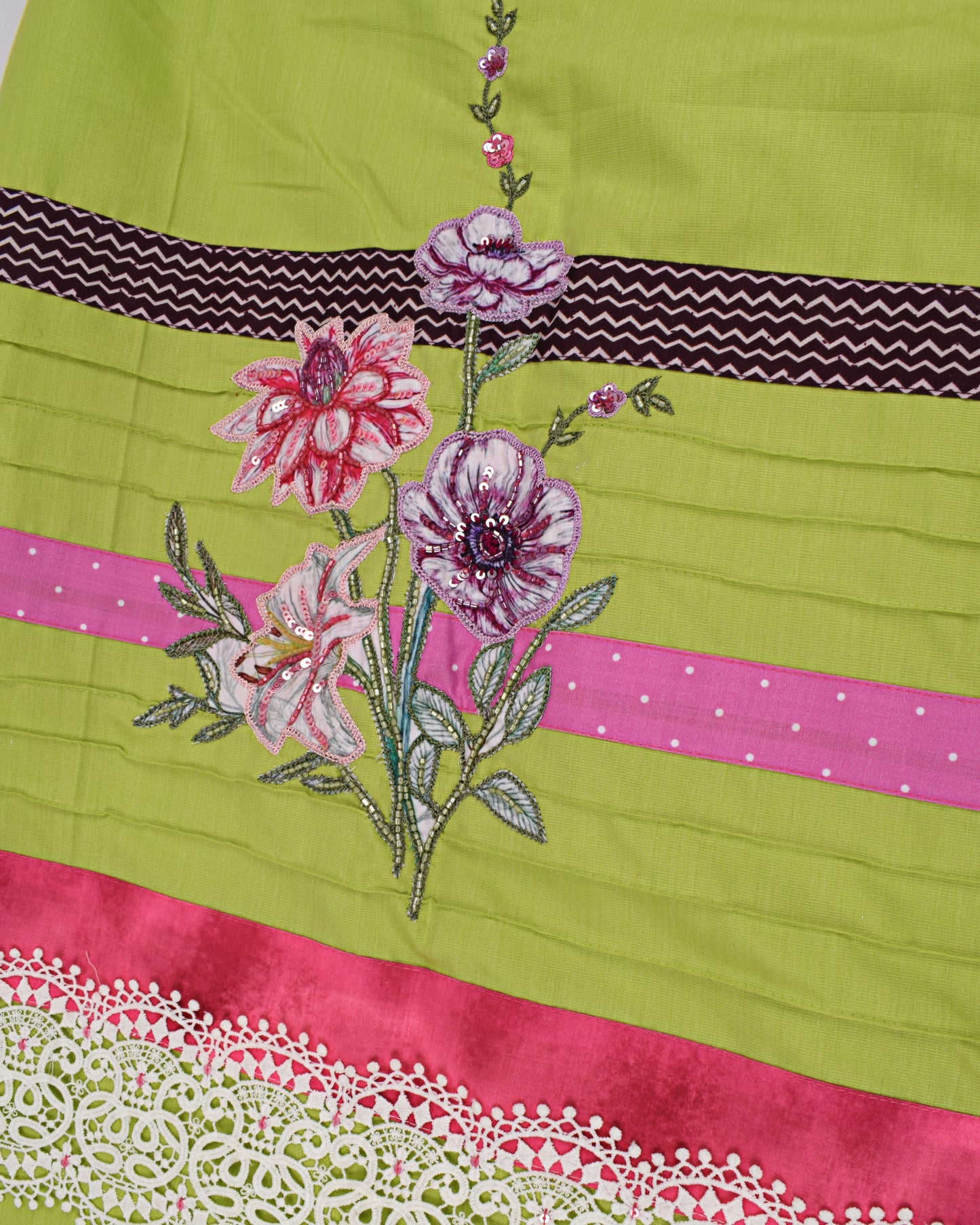 Parrot Green With Pintex & Floral Work