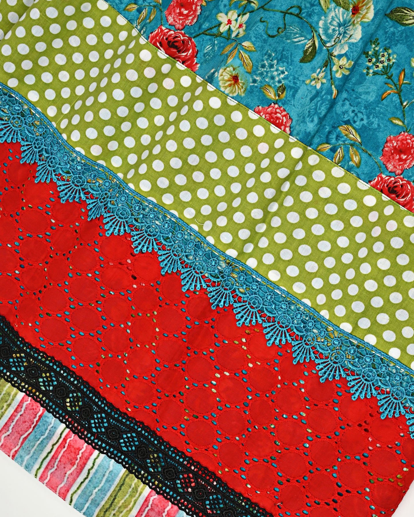 Dark Blue Base Floral Printed Jodi With Smart Panel Lace & Multi Color Dupatta