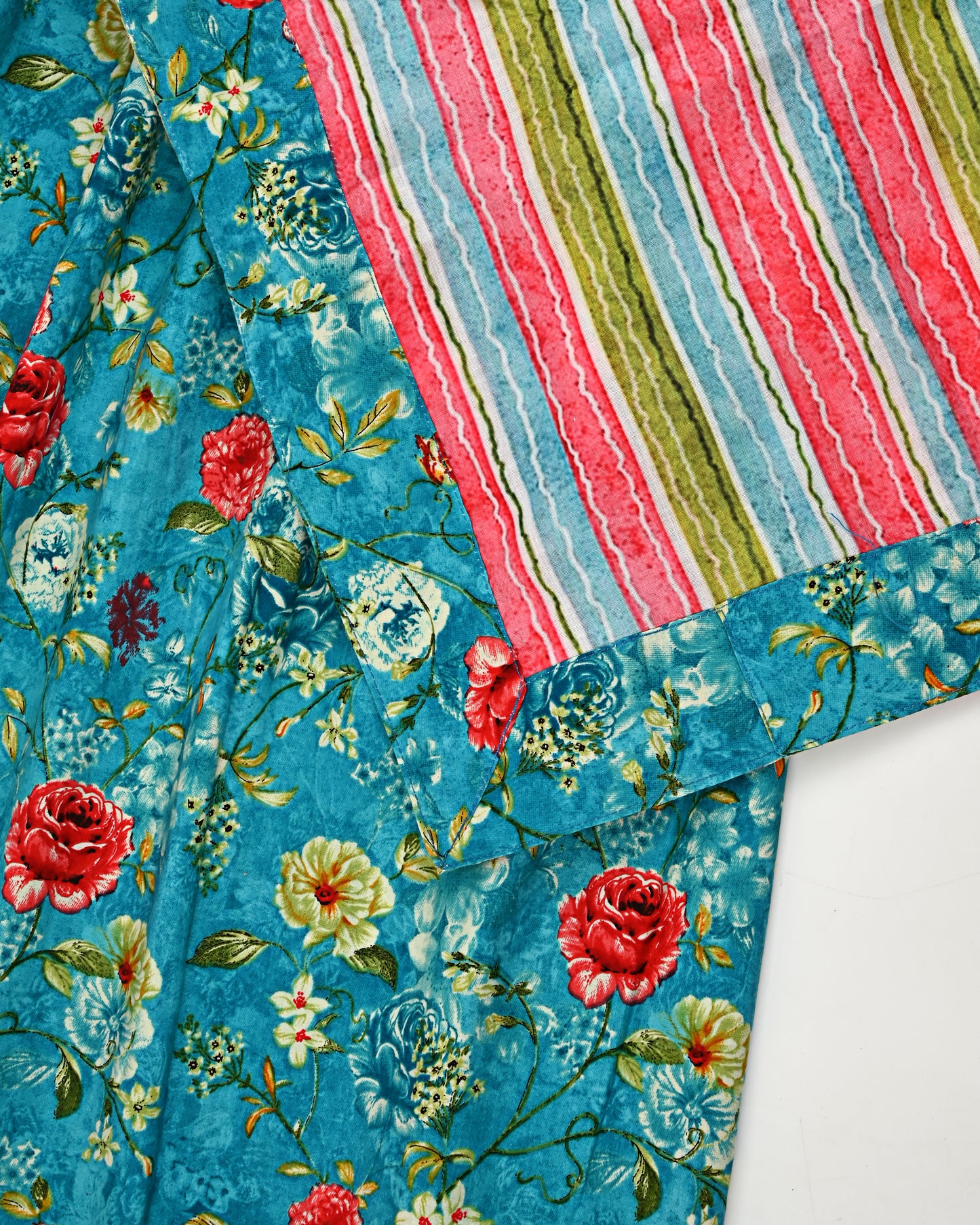 Dark Blue Base Floral Printed Jodi With Smart Panel Lace & Multi Color Dupatta
