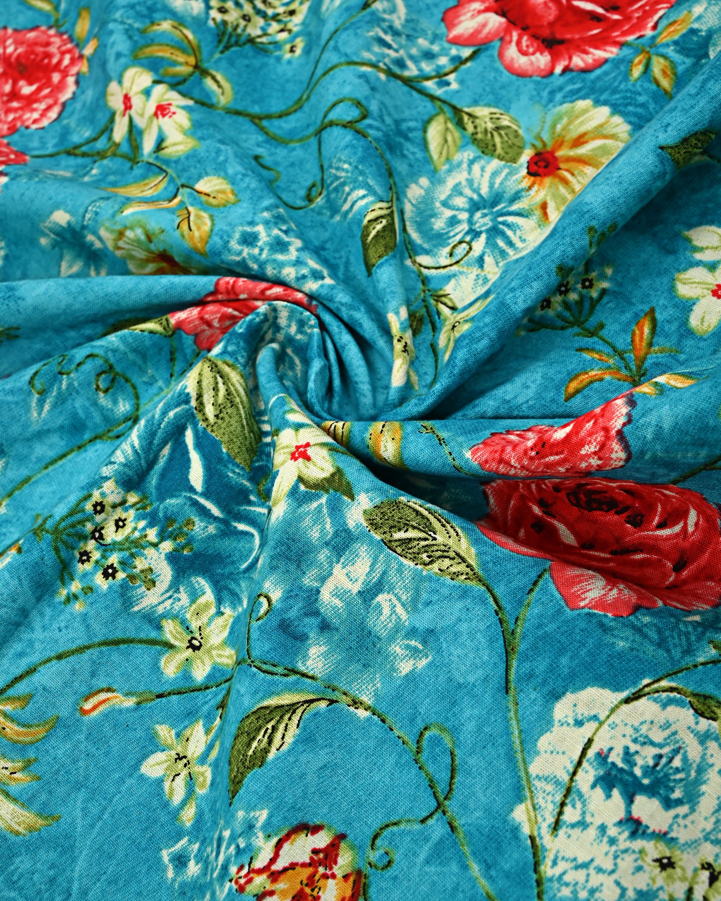 Dark Blue Base Floral Printed Jodi With Smart Panel Lace & Multi Color Dupatta