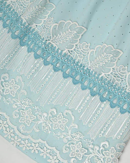 Light Blue All Over Tikri Rida With Smart Floral & Sequence Lacing