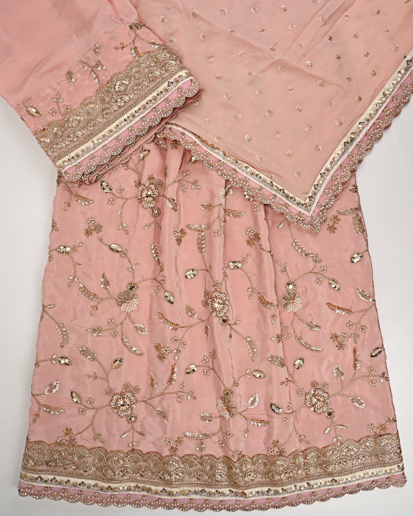 Peach RCJ With Golden Full Work Gold Lace & Same Dupatta With Lacing