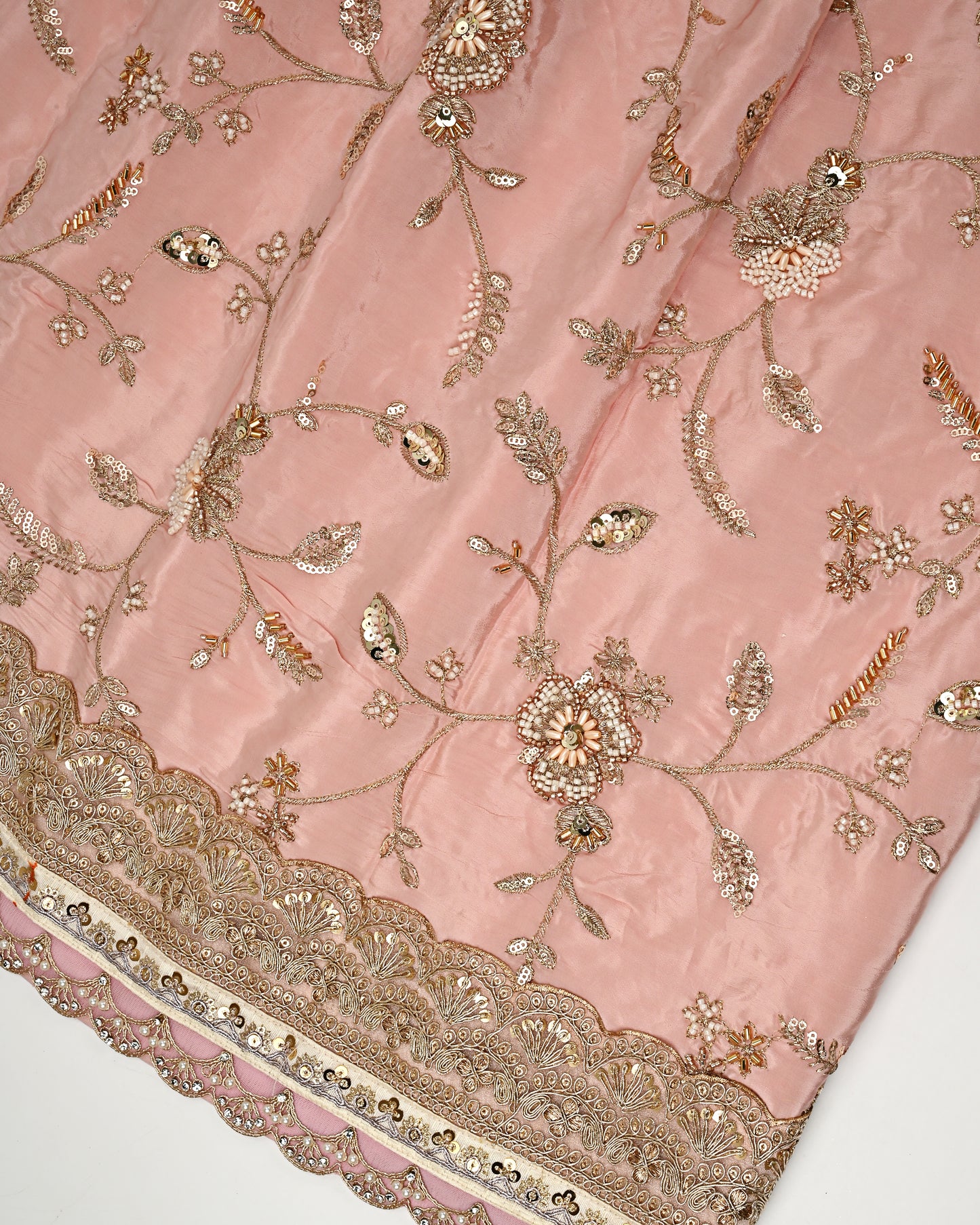 Peach RCJ With Golden Full Work Gold Lace & Same Dupatta With Lacing