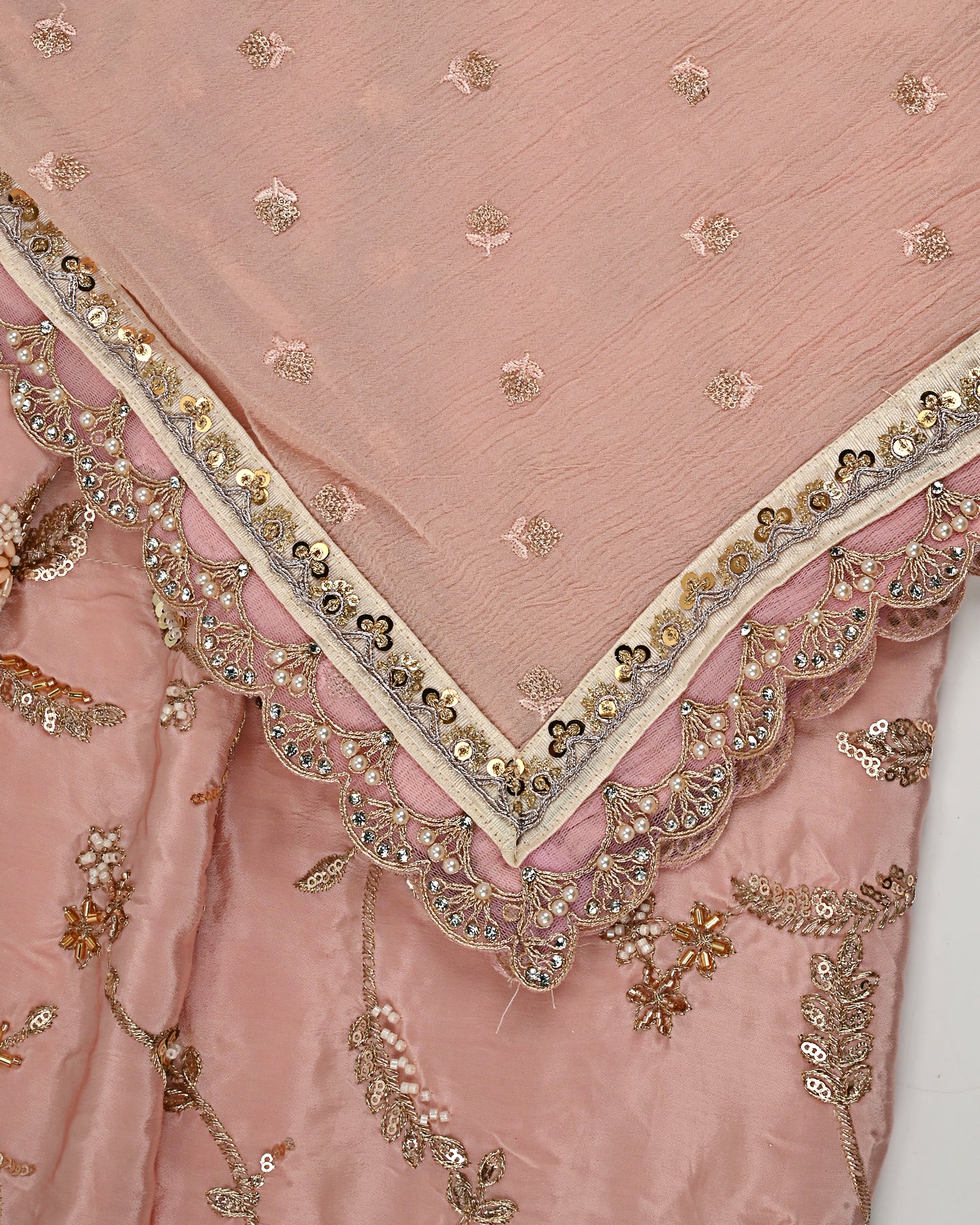 Peach RCJ With Golden Full Work Gold Lace & Same Dupatta With Lacing