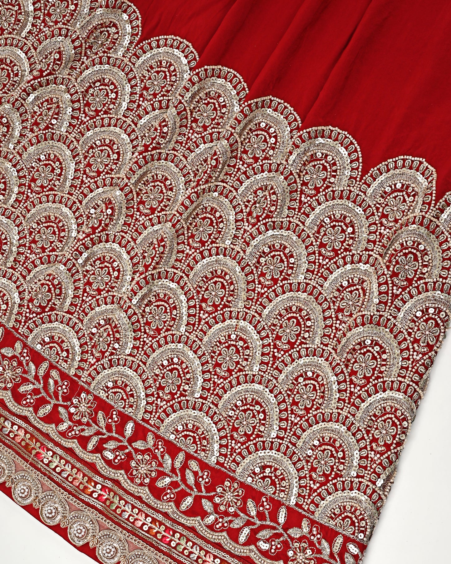 Red RCJ With Heavy Golden Work With Dupatta With Golden Lace