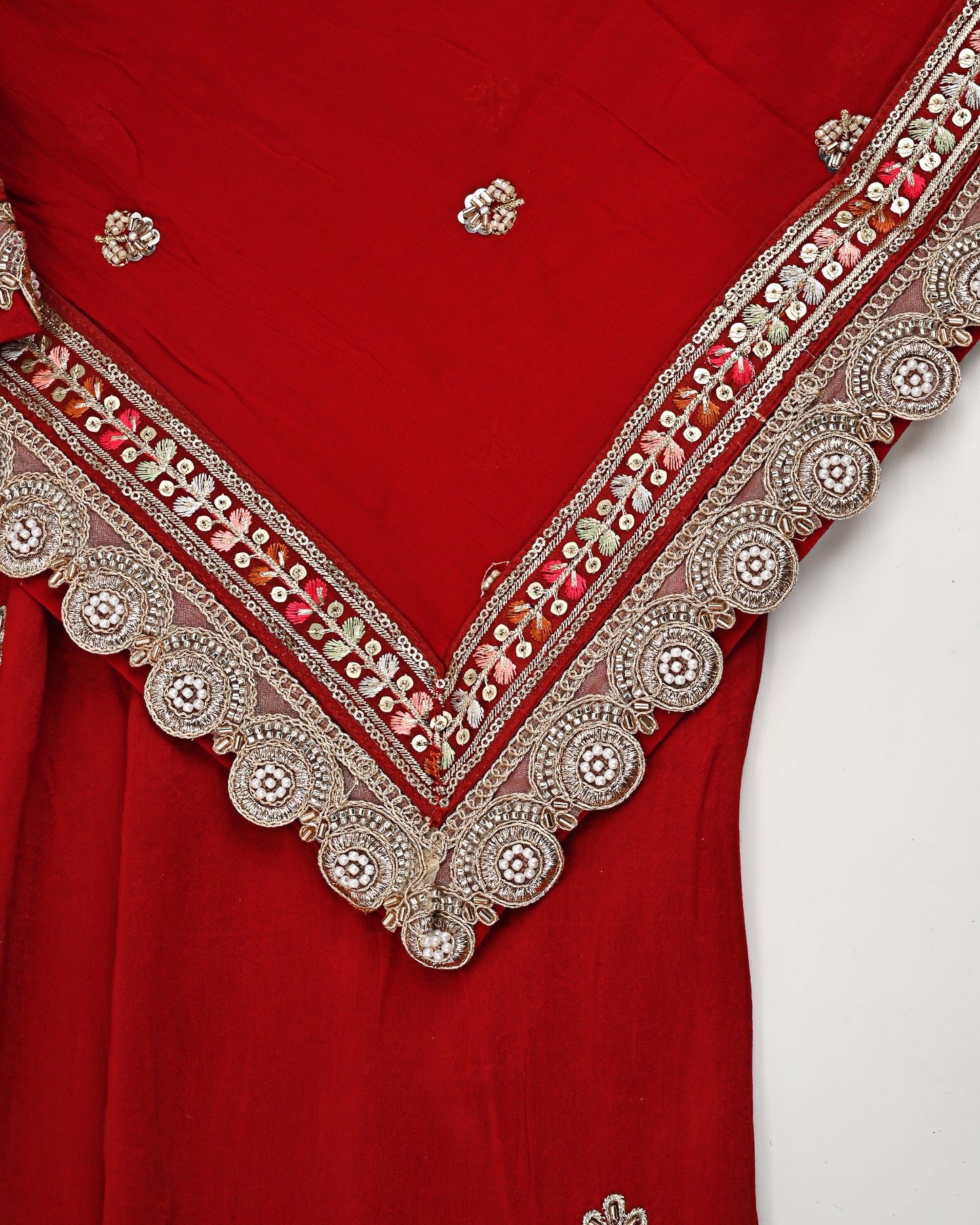 Red RCJ With Heavy Golden Work With Dupatta With Golden Lace
