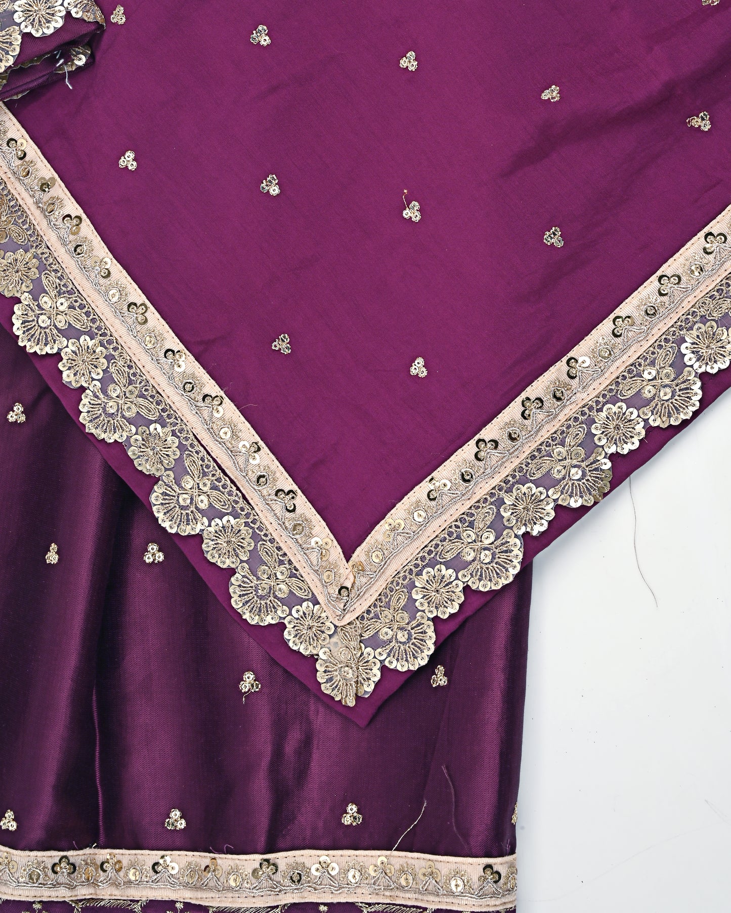 Dark Purple RCJ With Smart Heavy Lacing Golden Panel & Same Dupatta With Border