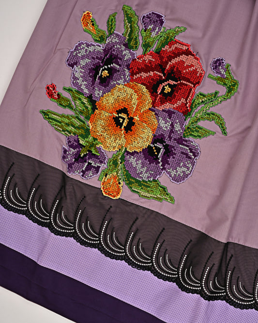 Grape Purple Rida With Smart Panel Lace & Crosscet Floral Bunch