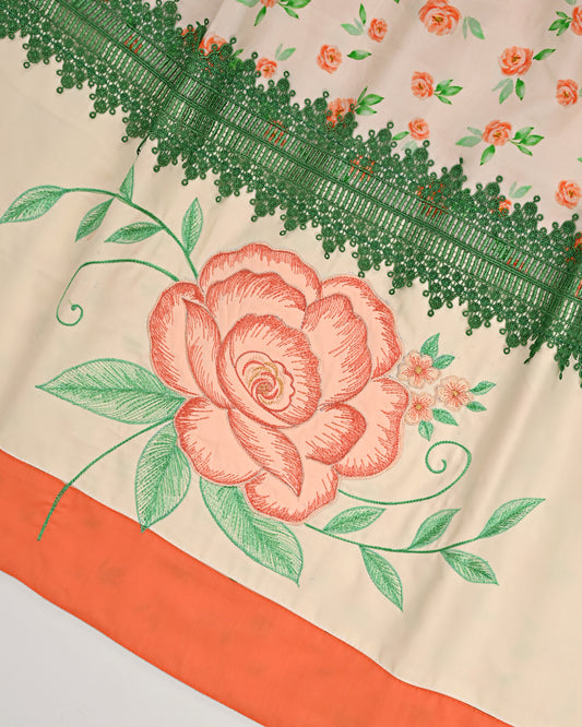 Light Salmon Floral Print Rida Smart Panel Lace & Floral Work