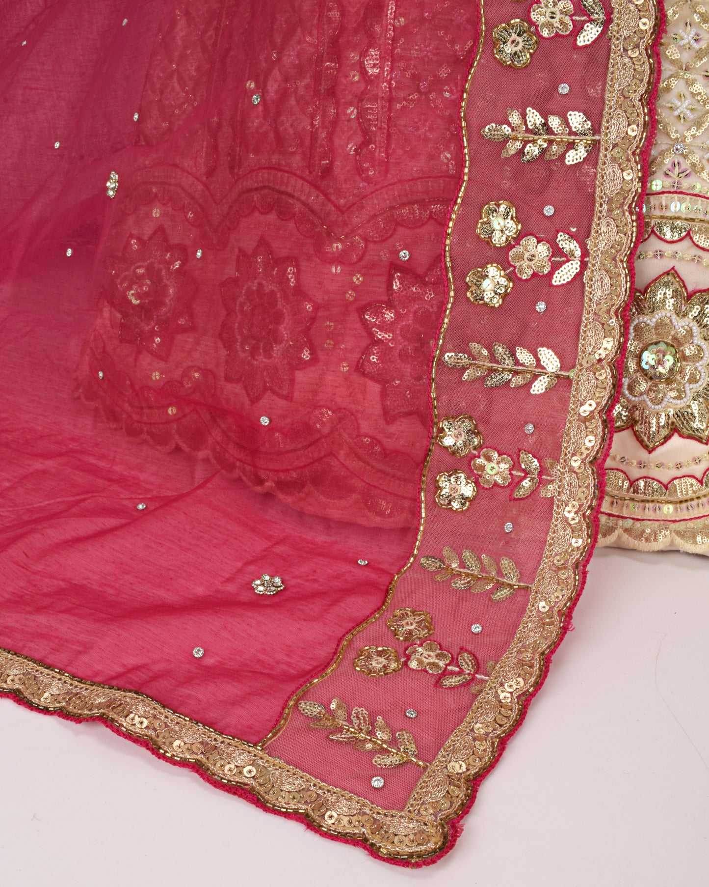 Golden & Rani Aari Work Bridal Jodi With Rani Dupatta