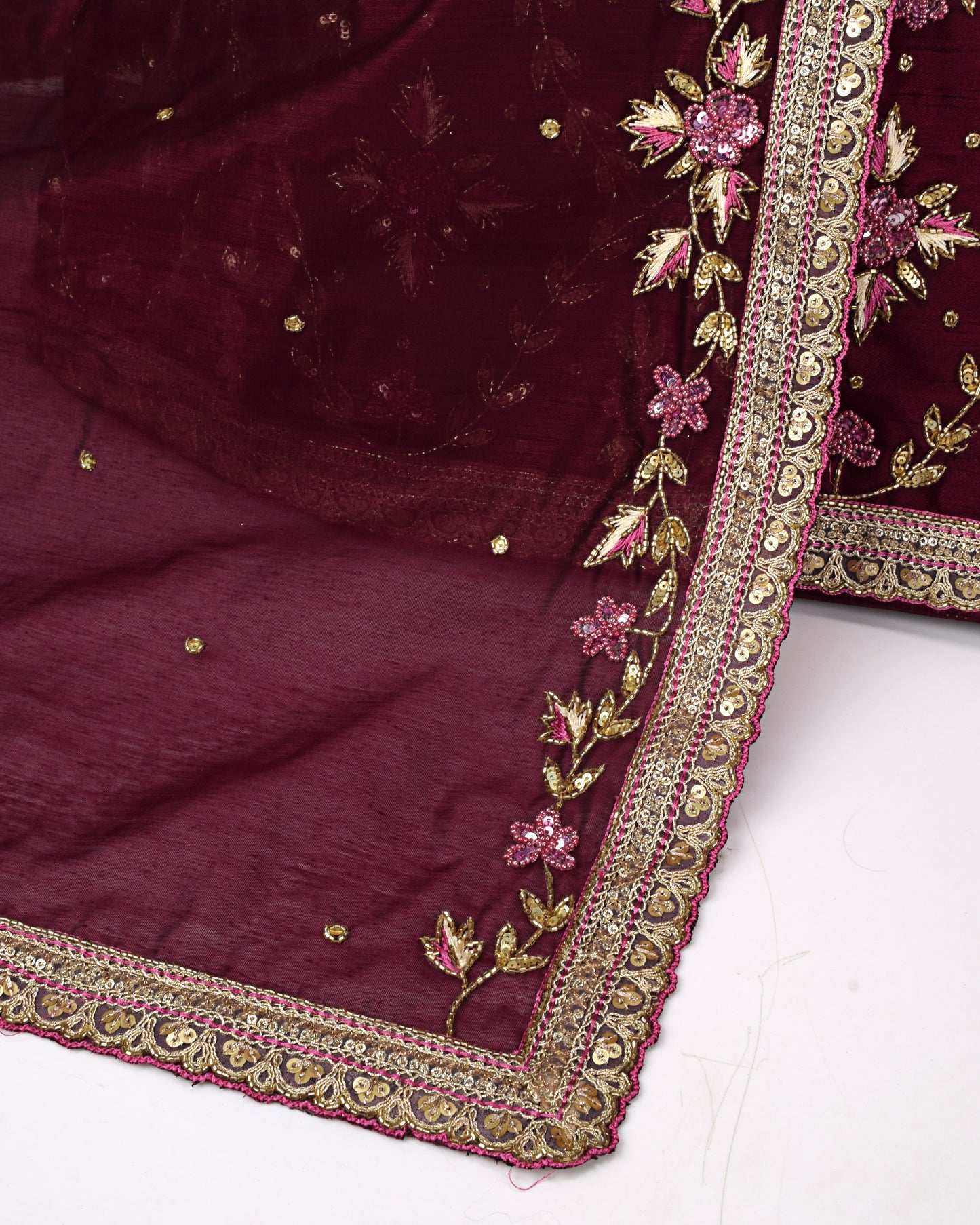 Falsa Bridal Jodi With Heavy Aari Work & Matching Dupatta
