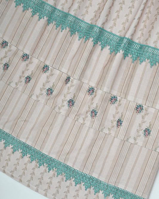 Alvard Beige Floral Printed Rida With Floral Panel & Smart Lace