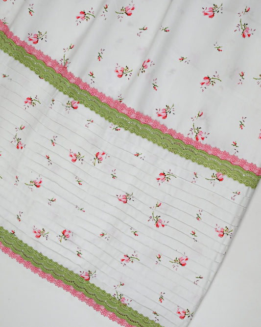 White Base Floral Printed Rida With Smart Same Panel & Lacing
