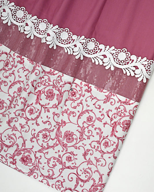 Dark Onion Pink Rida With Smart Floral Print Panel Sequence Lace & White Lace