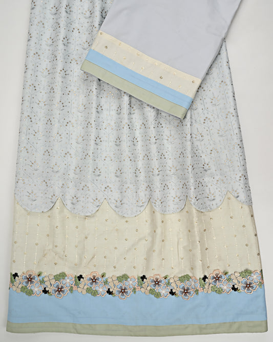 Light Grey Tikri Embroidery Rida With Smart Floral Design Lace