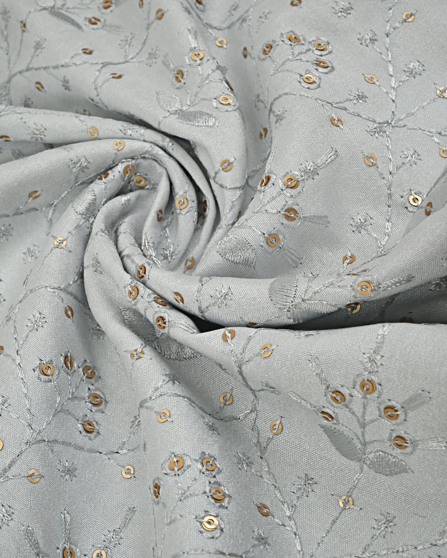 Light Grey Tikri Embroidery Rida With Smart Floral Design Lace