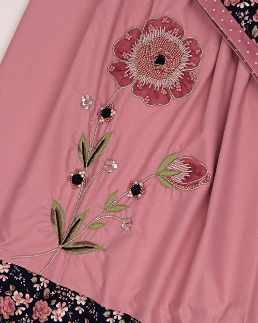Rose Pink Rida Floral Panel WIth Smart Aari Work