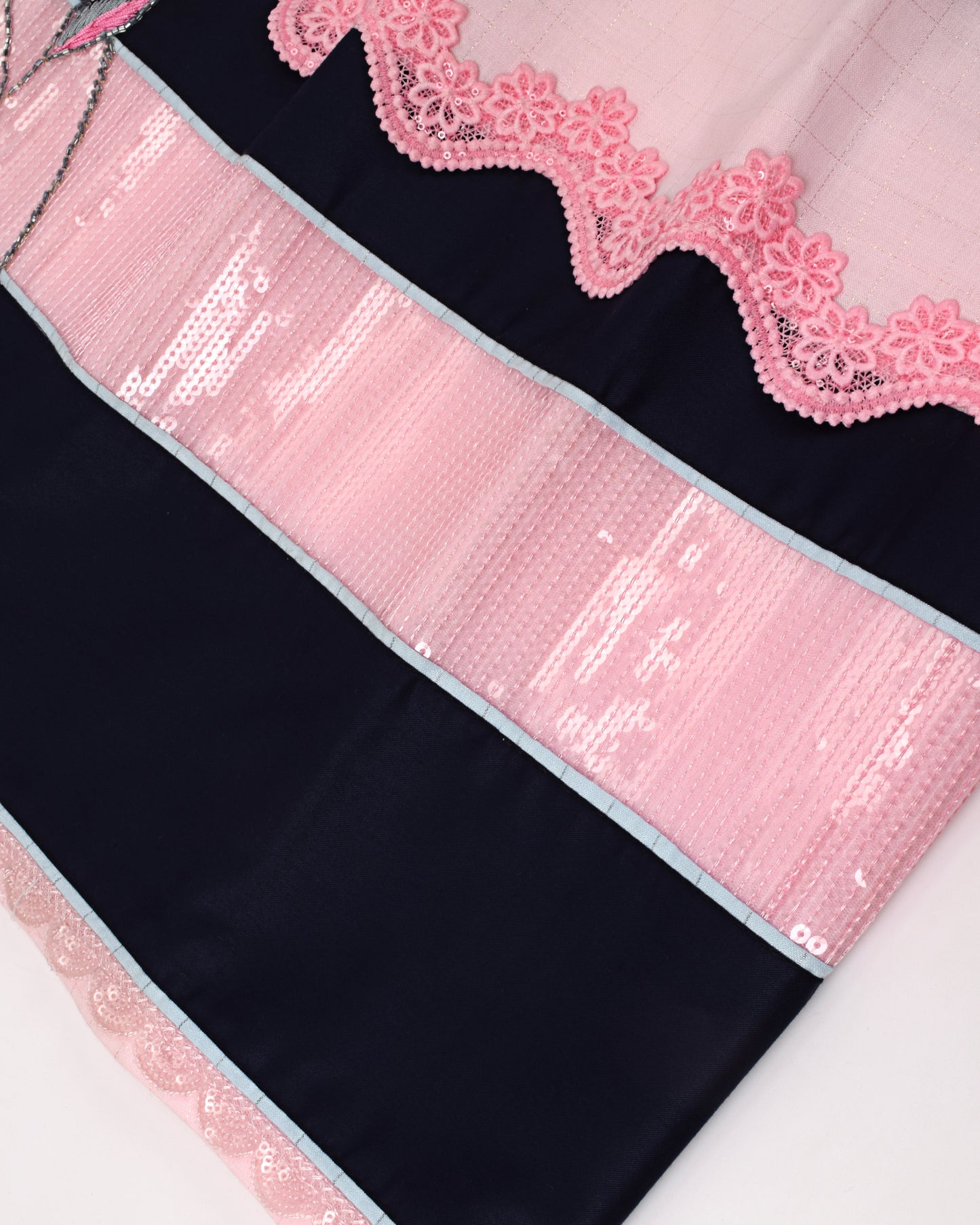 Baby Pink Rida With Sequence Lace & Rose Aari Work